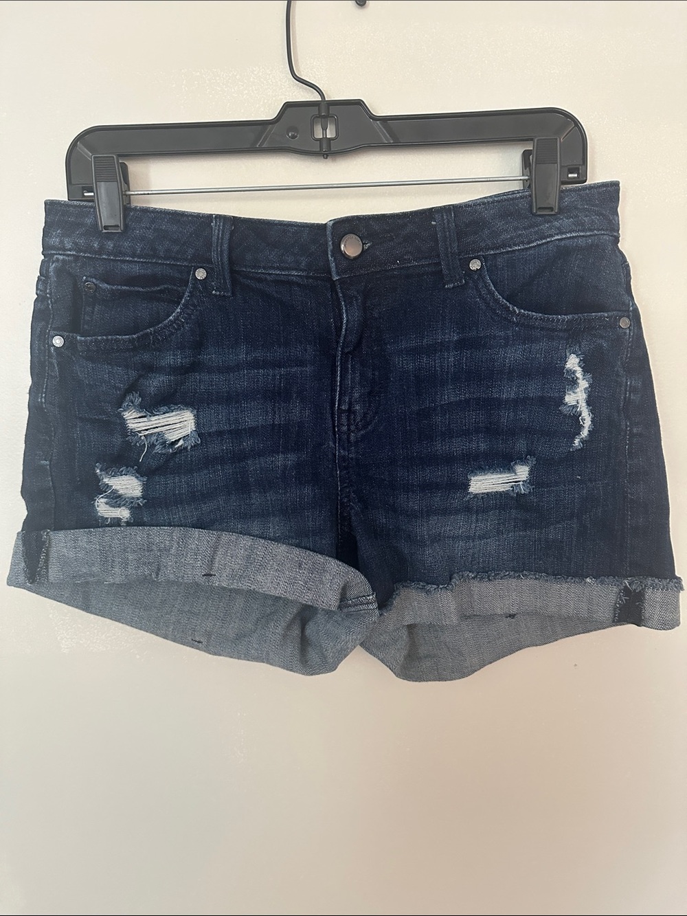 Jennifer Lopez Dark Blue Distressed Rolled Hem Denim Shorts